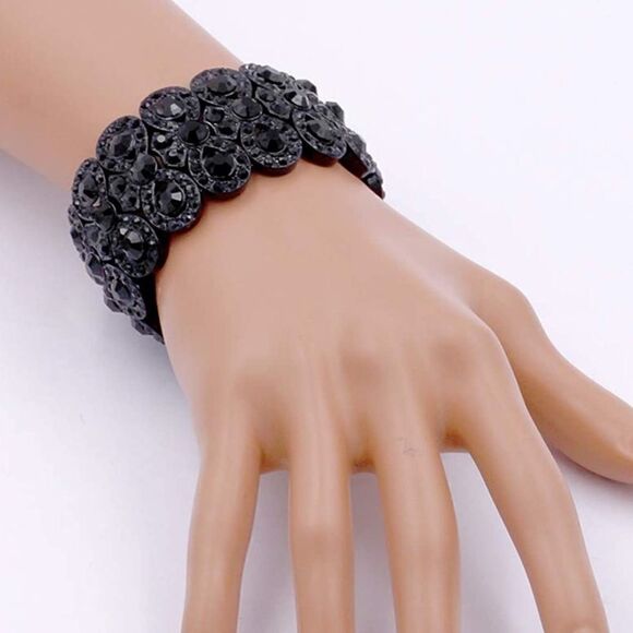 Gun Metal Black and Onyx Austrian Crystal Infinity Stretchable Bracelet Bangle - Picture 5 of 6